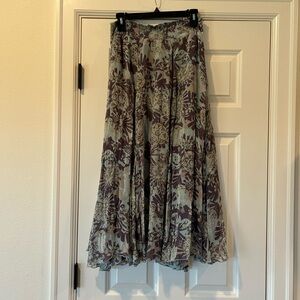 CAbi Floral Print Skirt in Brown and Cream